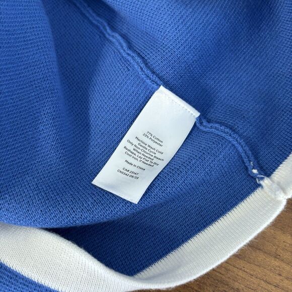 Talbots Grace Tipped Cardigan Women's Sz SP Capri Blue/Ivory Career Old Money - Picture 4 of 6